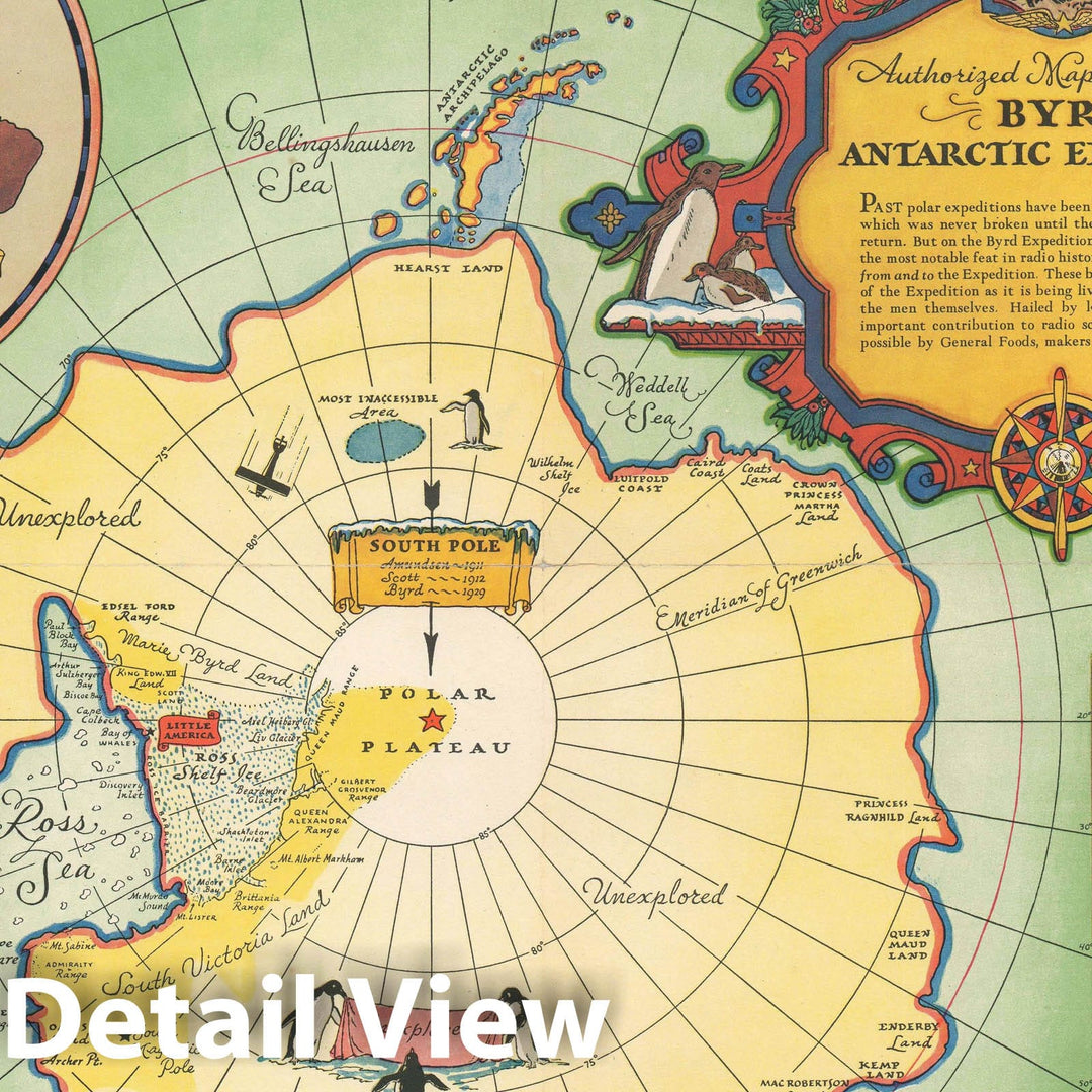 Historic Map : Pictorial Map of The Byrd Antarctic Expedition, Annand, 1934, Vintage Wall Art