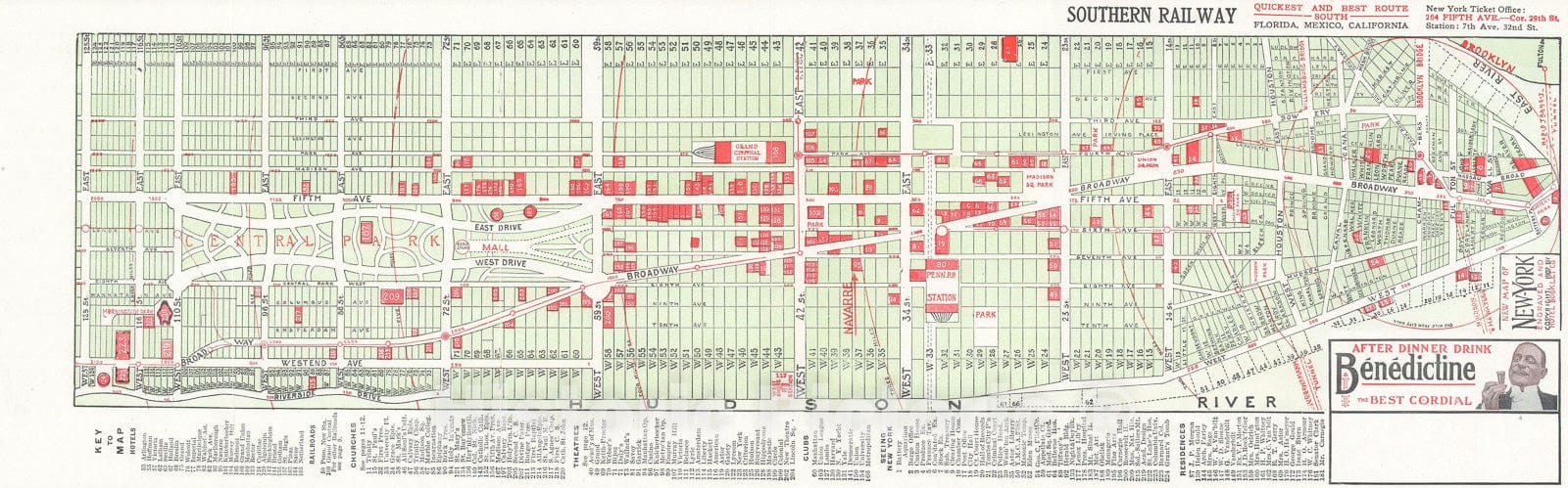 Historic Map : Plan of Manhattan, New York City, Hotel Booklet, 1907, Vintage Wall Art