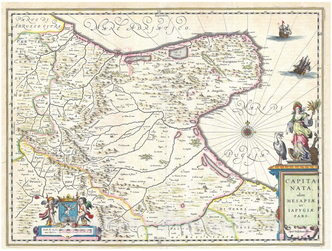 Historic Map : Blaeu Map of Capitanata (Foggia), Italy, 1630, Vintage Wall Art