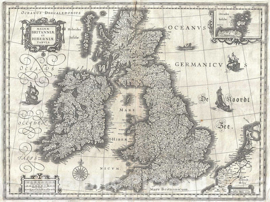 Historic Map : Blaeu Map of The British Isles (England, Scotland, Ireland), 1631, Vintage Wall Art