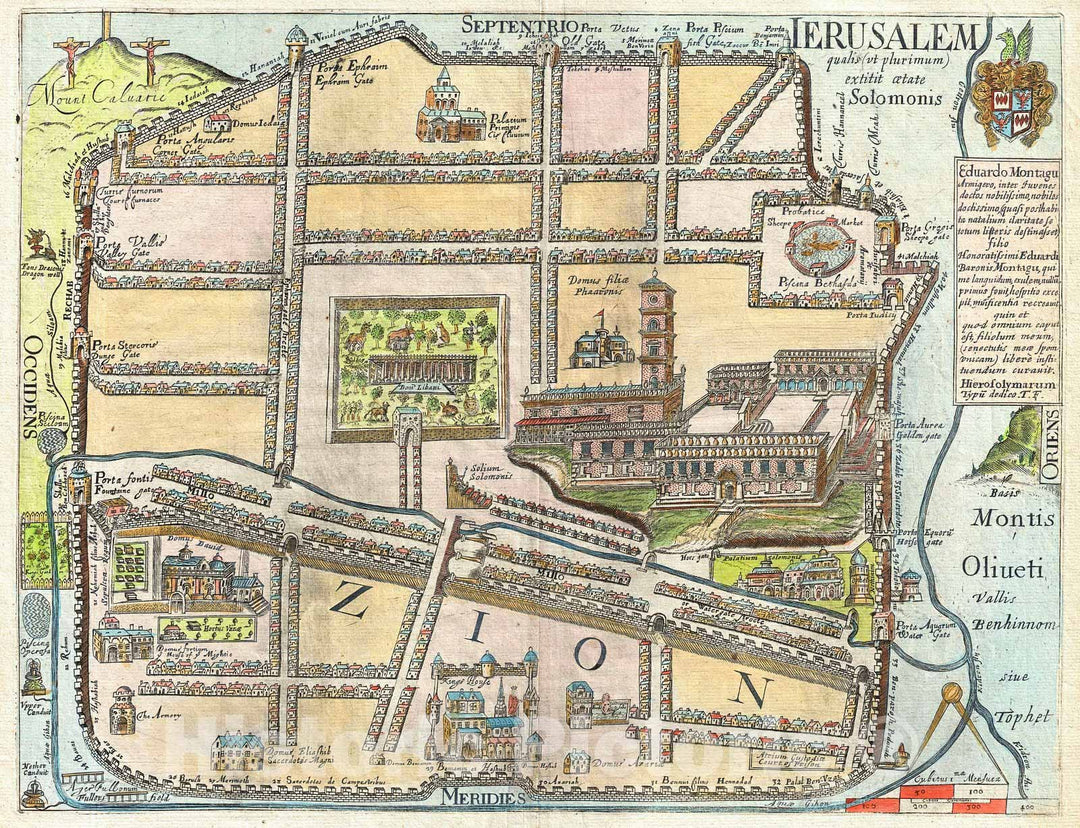 Historic Map : Fuller Map of Jerusalem (Israel, Palestine, Holy Land), 1650, Vintage Wall Art