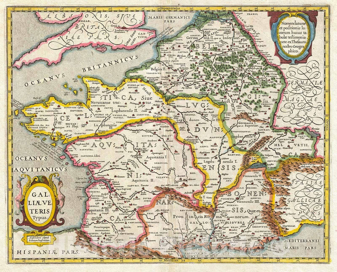 Historic Map : Jansson Map of France or Gaul in Antiquity , 1657, Vintage Wall Art