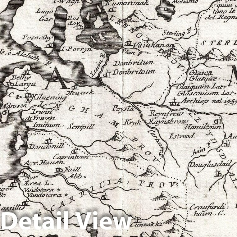 Historic Map : Coronelli Map of Southern Scotland (Edinburg and Glasgow), 1690, Vintage Wall Art