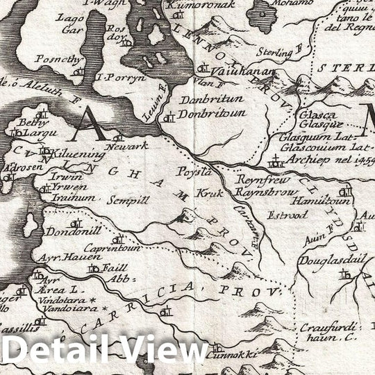 Historic Map : Coronelli Map of Southern Scotland (Edinburg and Glasgow), 1690, Vintage Wall Art