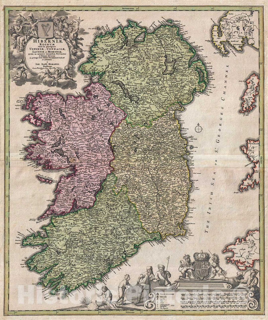 Historic Map : Homann Map of Ireland , 1716, Vintage Wall Art