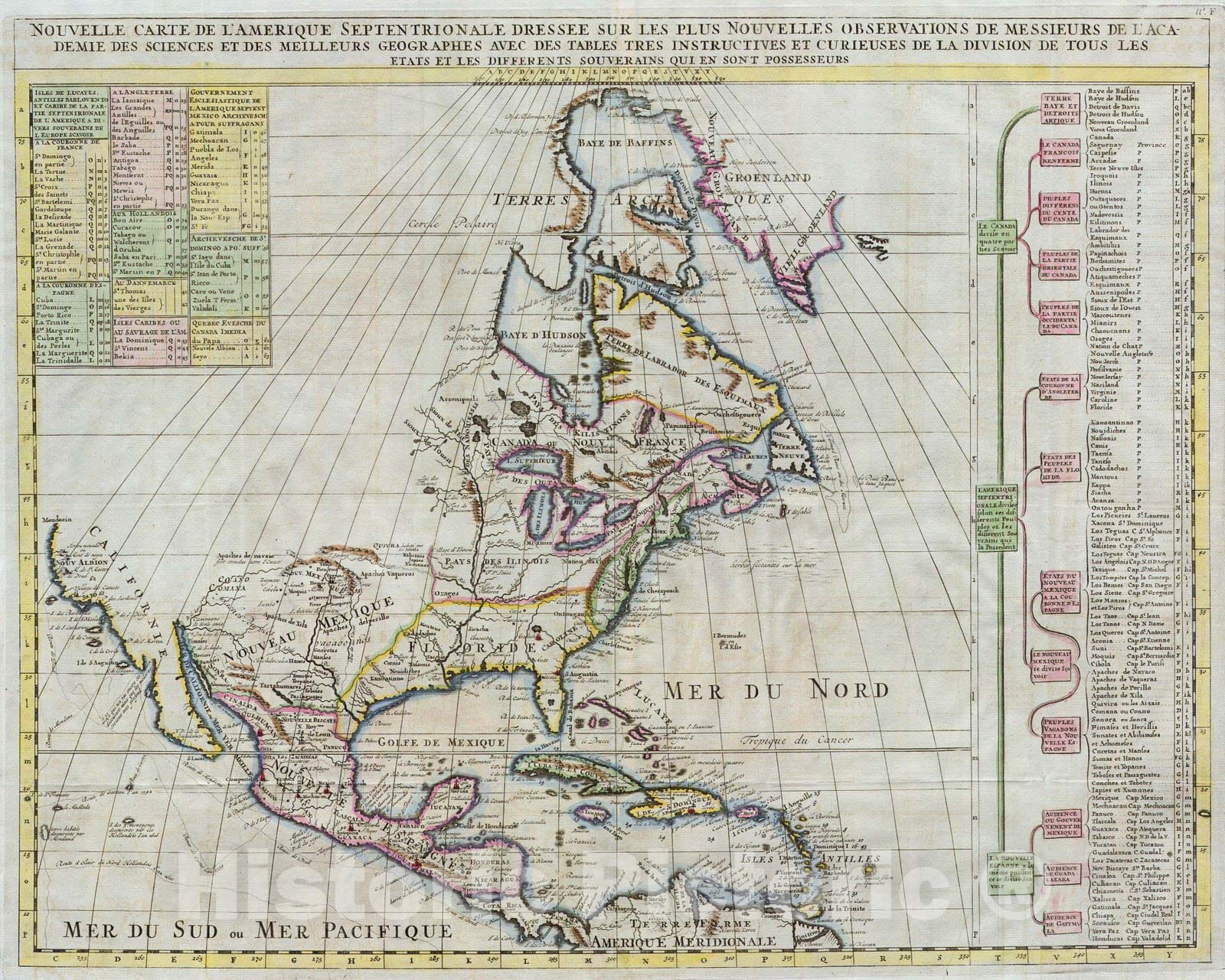 Historic Map : Chatelain Map of North America , 1720, Vintage Wall Art