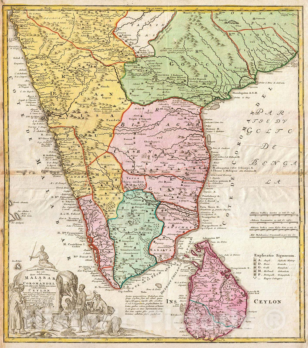 Historic Map : Homann Heirs Map of India , 1733, Vintage Wall Art