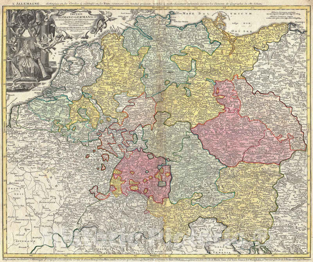 Historic Map : Homann Map of The Holy Roman Empire (Germanic Empire) , 1740, Vintage Wall Art