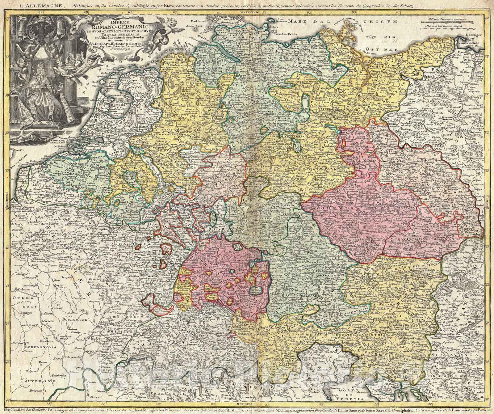 Historic Map : Homann Map of The Holy Roman Empire (Germanic Empire) , 1740, Vintage Wall Art