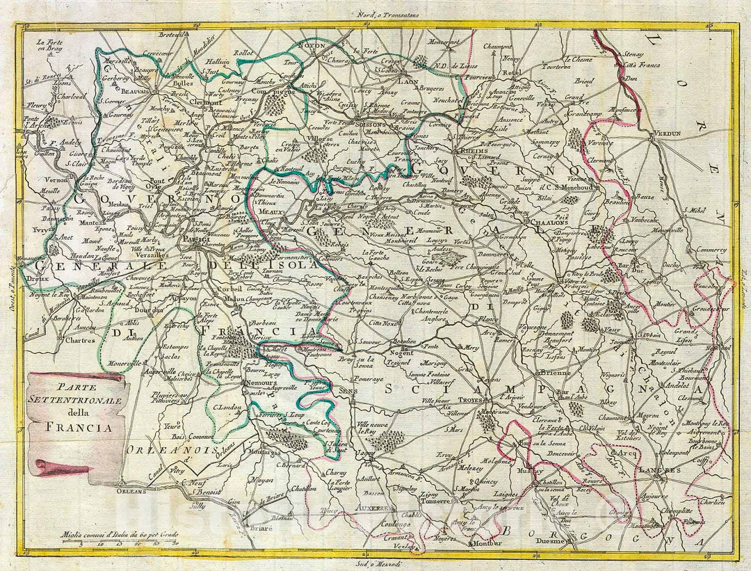 Historic Map : Zatta Map of Central France and The Vicinity of Paris, 1740, Vintage Wall Art