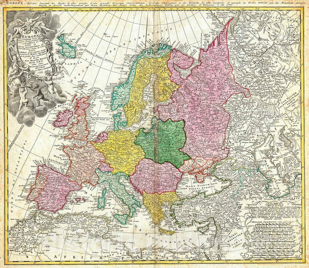 Historic Map : Homann Heirs, Haas Map of Europe , 1743, Vintage Wall Art