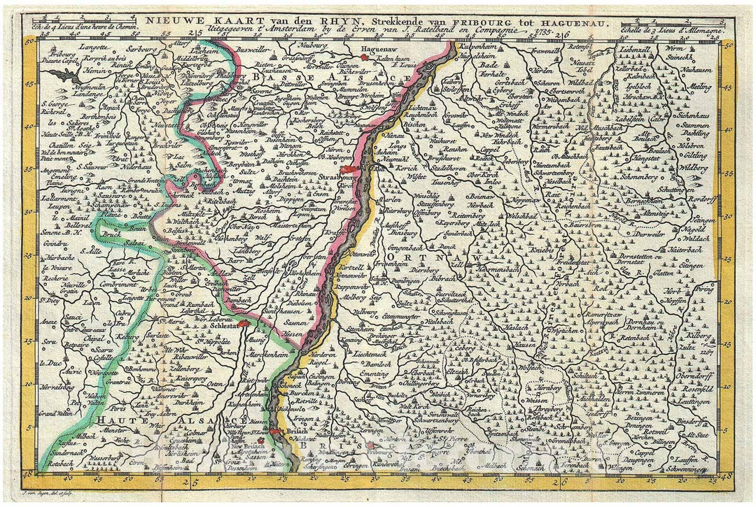 Historic Map : La Feuille Map of Alsace, France, 1747, Vintage Wall Art