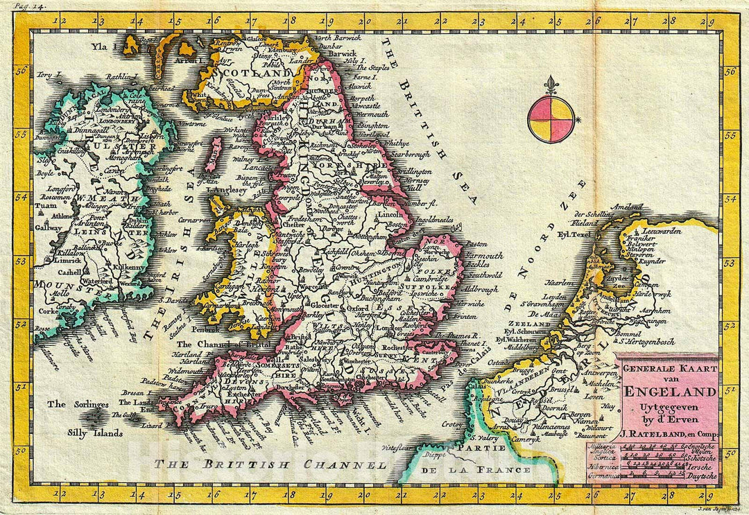 Historic Map : La Feuille Map of England, 1747, Vintage Wall Art