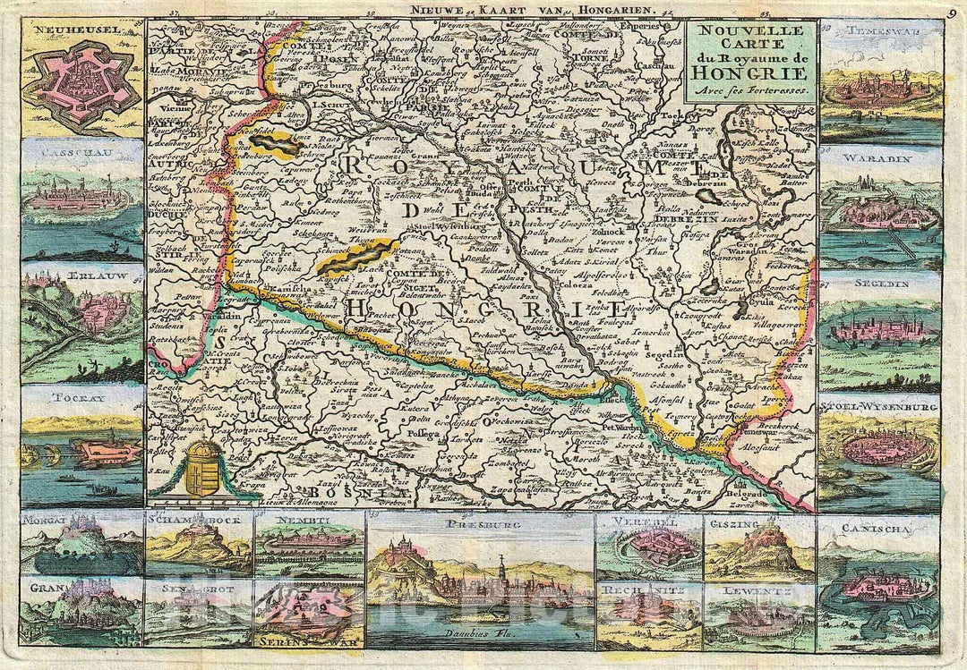 Historic Map : La Feuille Map of Hungary, 1747, Vintage Wall Art