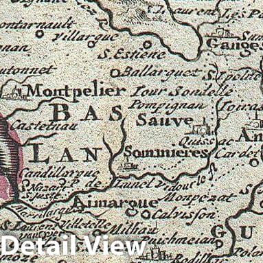 Historic Map : La Feuille Map of Languedoc, France, 1747, Vintage Wall Art