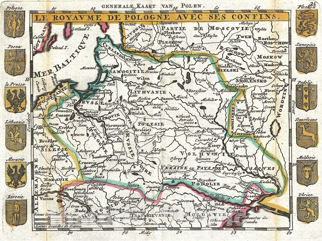 Historic Map : La Feuille Map of Poland, 1747, Vintage Wall Art