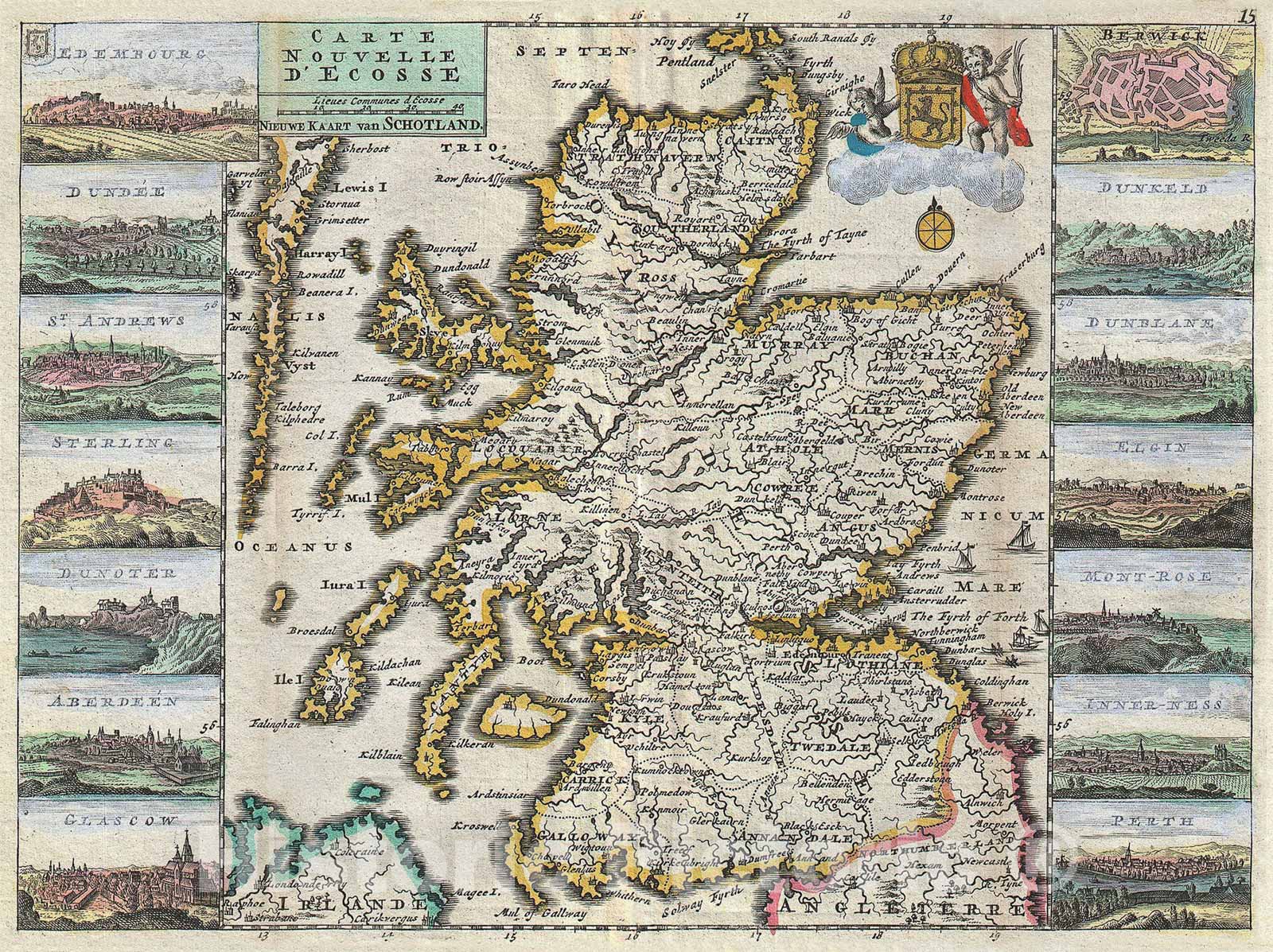 Historic Map : La Feuille Map of Scotland, 1747, Vintage Wall Art