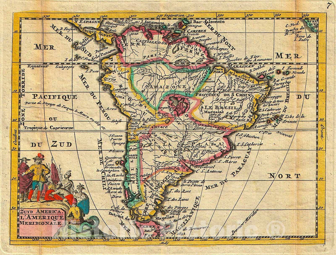 Historic Map : La Feuille Map of South America, 1747, Vintage Wall Art