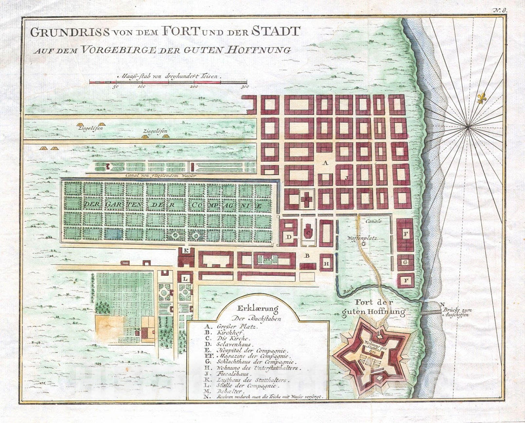 Historic Map : Bellin Map of Cape Town, South Africa , 1750, Vintage Wall Art