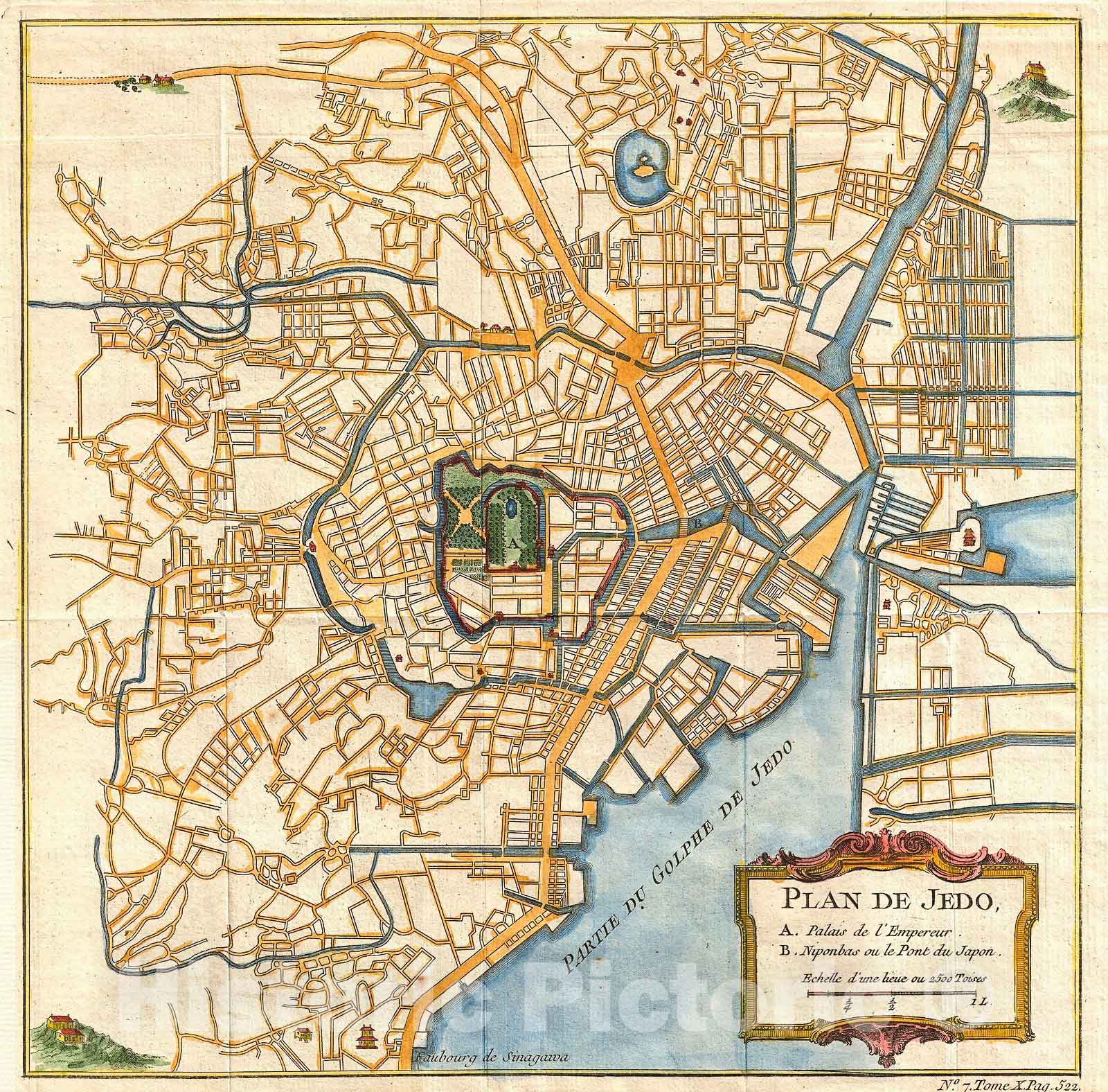 Historic Map : Schely Plan or Map of Edo or Tokyo, Japan , 1752, Vintage Wall Art