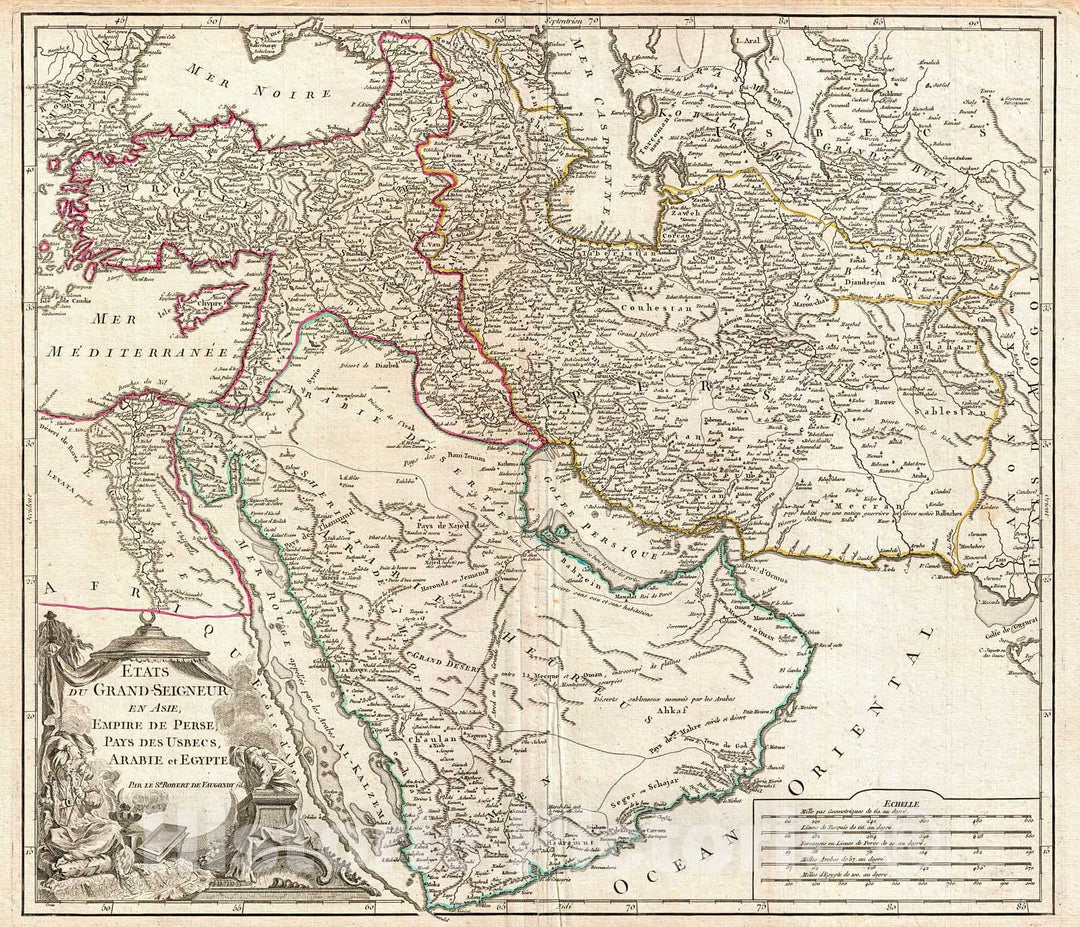 Historic Map : Vaugondy Map of Persia, Arabia and Turkey , 1753, Vintage Wall Art