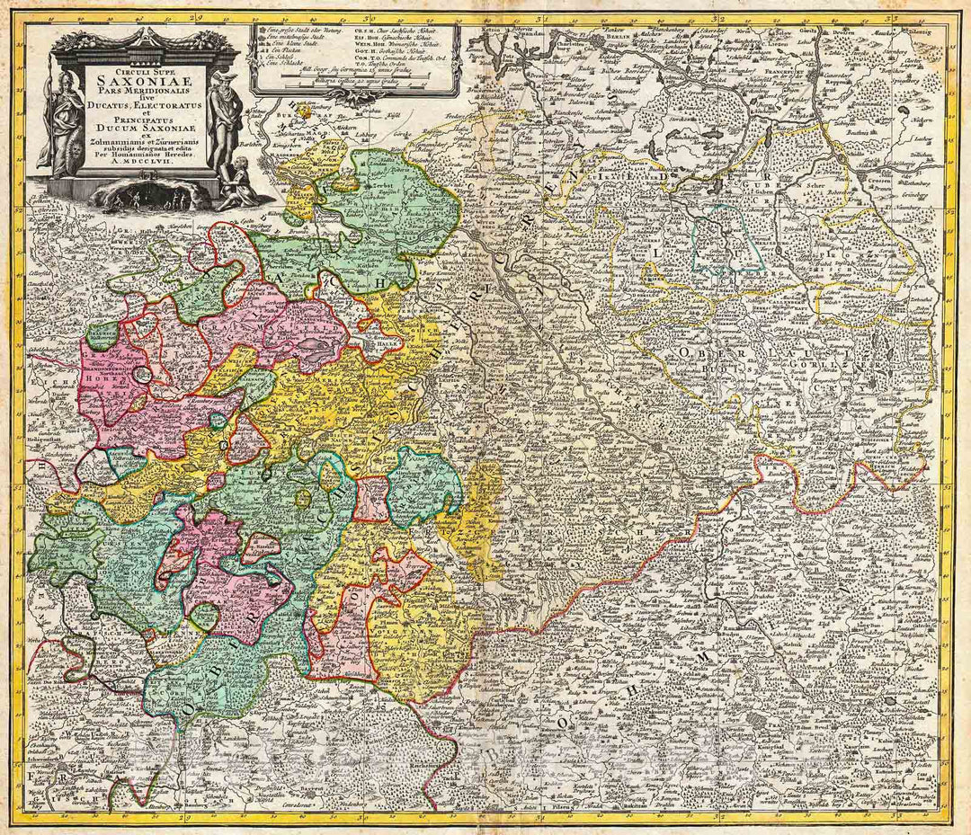 Historic Map : Homann Heirs Map of Saxony, Germany, and The Czech Republic , 1757, Vintage Wall Art