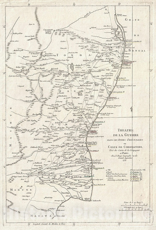 Historic Map : La Rouge Map of Eastern India or Coromandel (Madras and Pondicherry), 1759, Vintage Wall Art