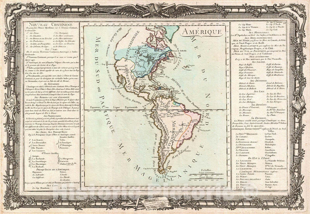 Historic Map : Desnos and De La Tour Map of North America and South America, 1760, Vintage Wall Art