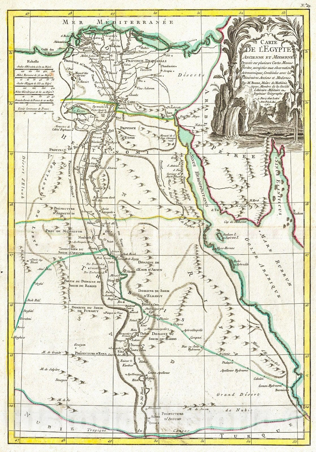 Historic Map : Bonne Map of Egypt, 1762, Vintage Wall Art