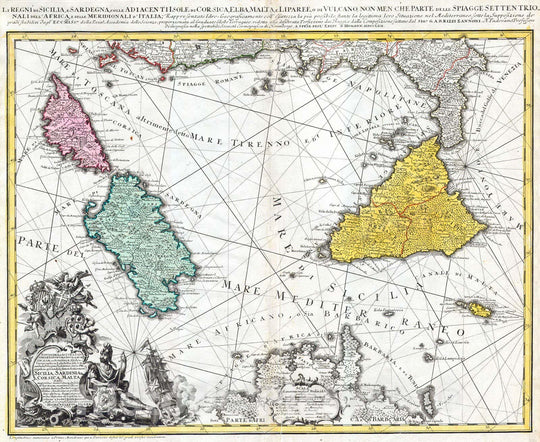 Historic Map : Homann Heirs Map of Sicily, Sardenia, Corsica and Malta (Italy) , 1762, Vintage Wall Art