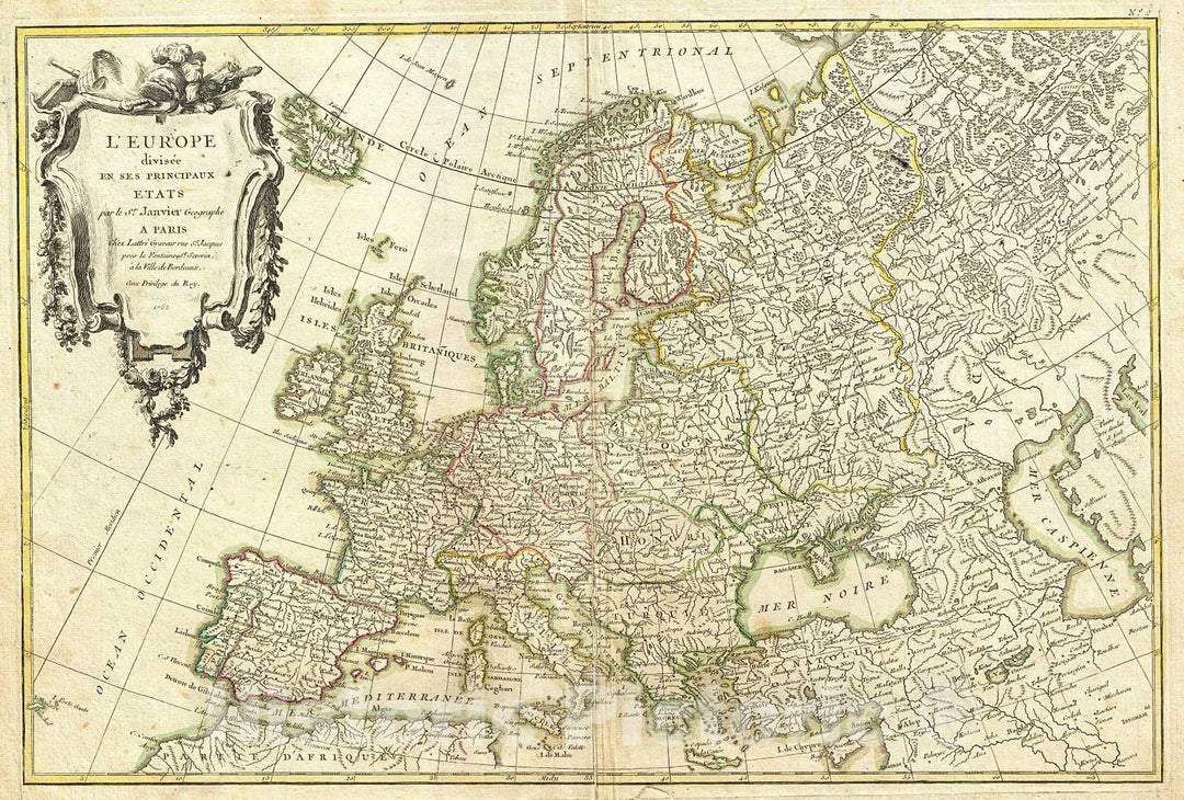 Historic Map : Janvier Map of Europe, 1762, Vintage Wall Art