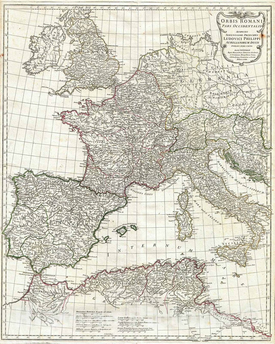 Historic Map : Anville Map of The Western Roman Empire (Including Italy), 1763, Vintage Wall Art