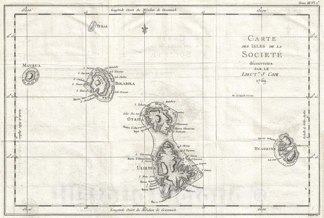 Historic Map : Cook Map of The Society Islands, 1769, Vintage Wall Art