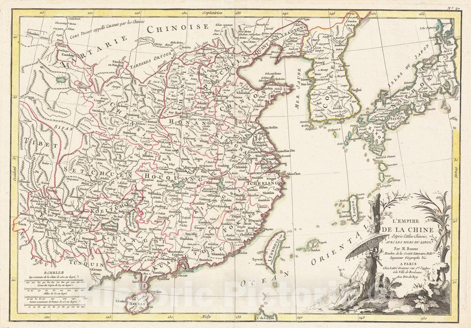 Historic Map : Bonne Map of China, Korea, Japan and Formosa, 1770, Vintage Wall Art