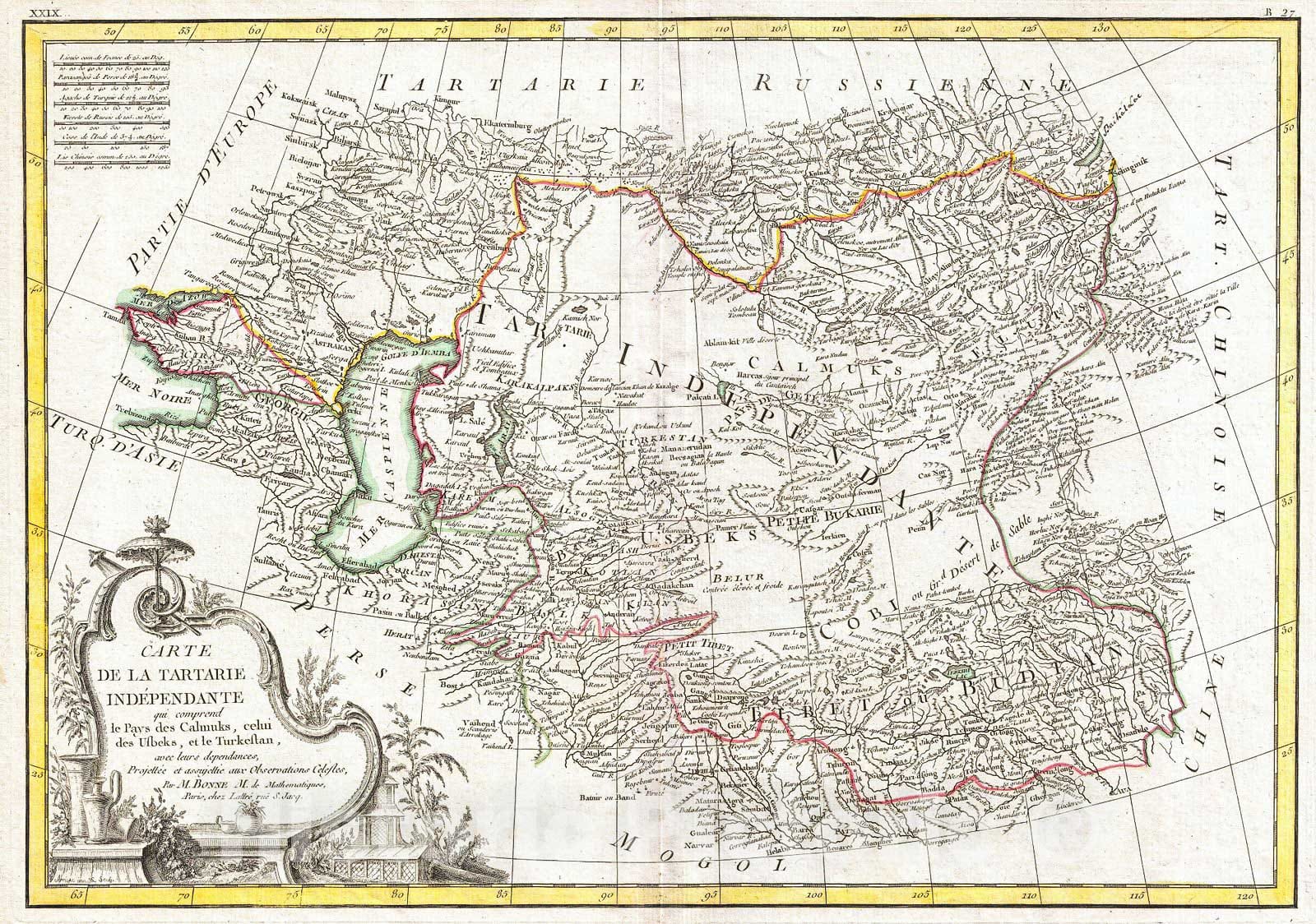 Historic Map : Bonne Map of Central Asia, 1771, Vintage Wall Art