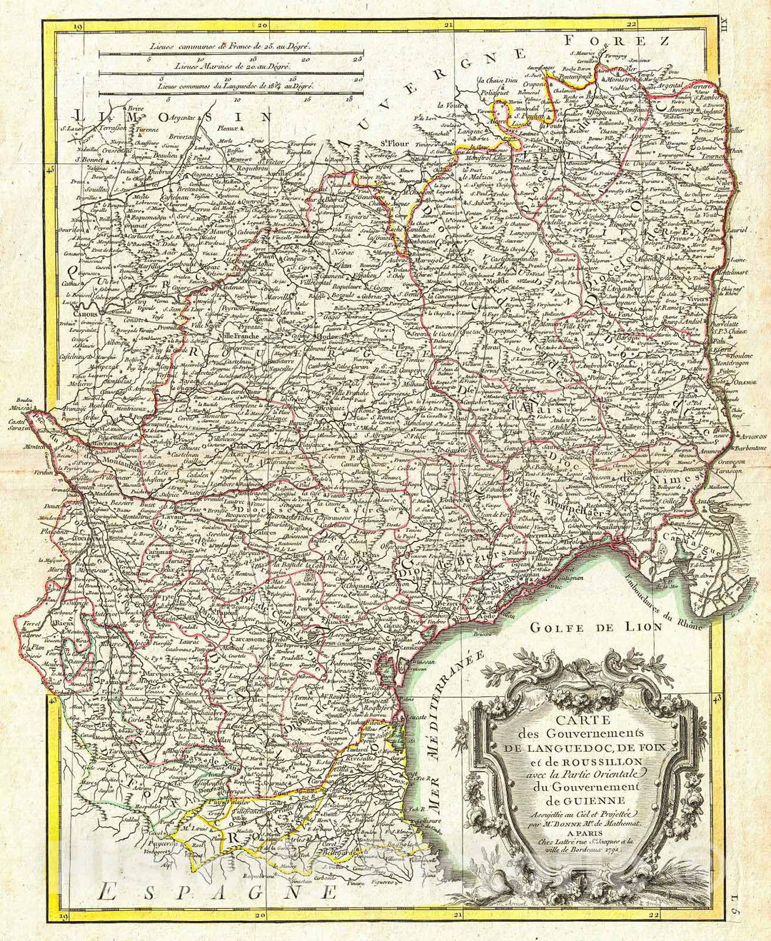 Historic Map : Bonne Map of Languedoc and Roussillon, France, 1771, Vintage Wall Art