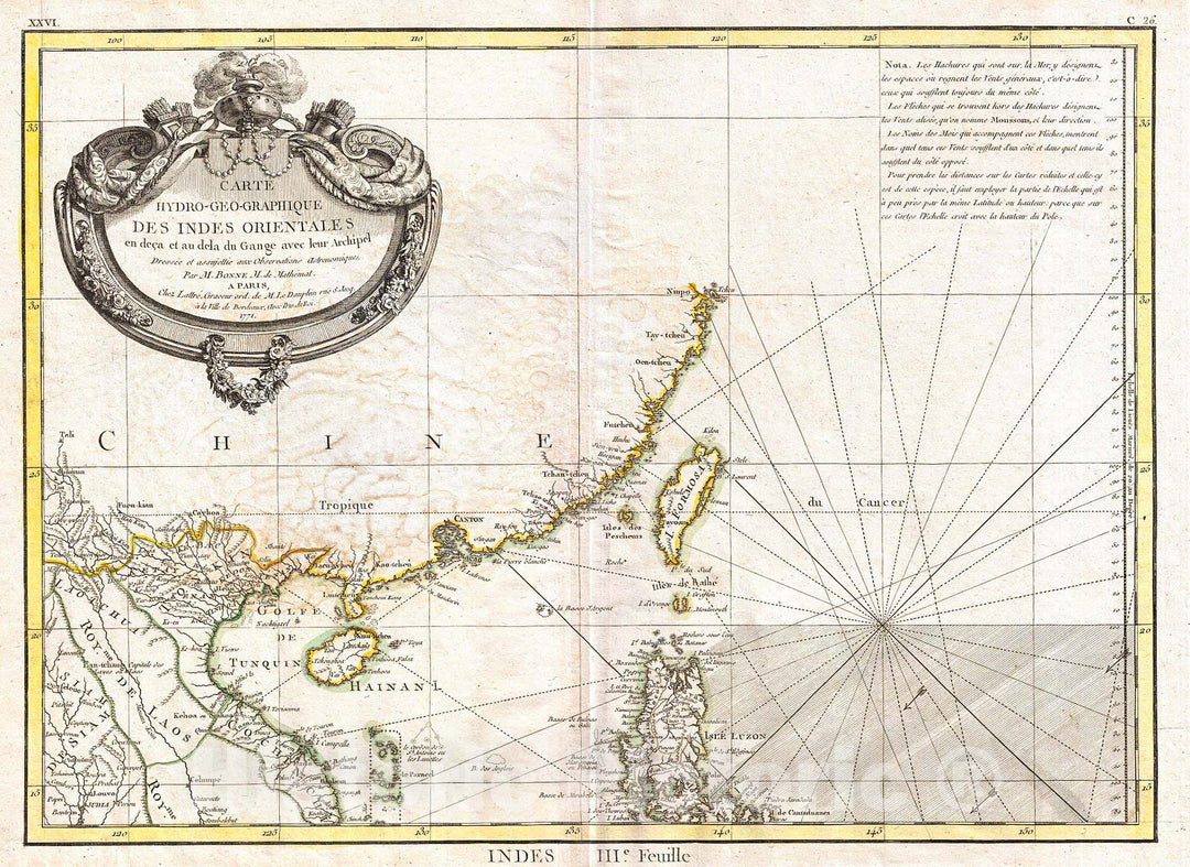 Historic Map : Bonne Map of Tonkin (Vietnam) China, Formosa (Taiwan) and Luzon (Philippines), 1771, Vintage Wall Art