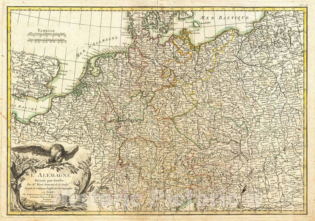 Historic Map : RizziZannoni Map of Germany and Poland, 1771, Vintage Wall Art