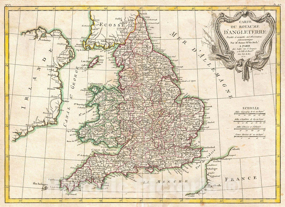 Historic Map : Bonne Map of England and Wales, Version 2, 1772, Vintage Wall Art