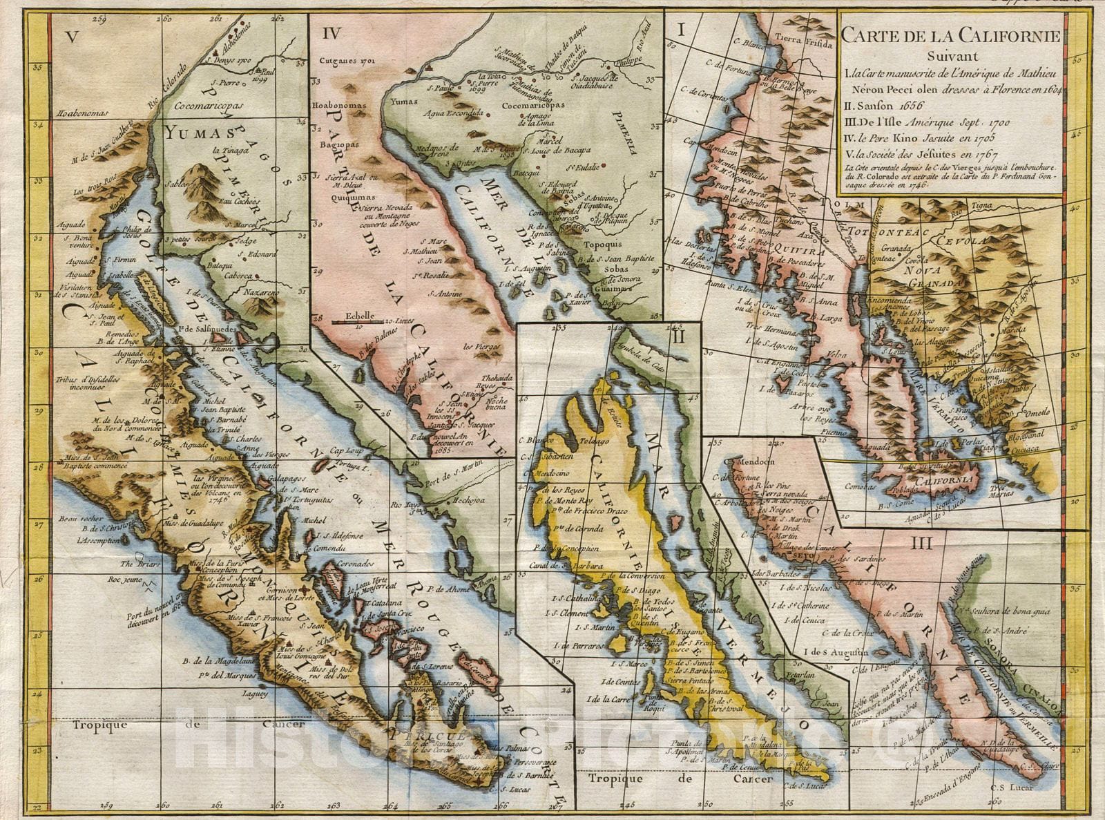 Historic Map : Vaugondy, Diderot Map of California in Five States, California as Island, 1772, Vintage Wall Art