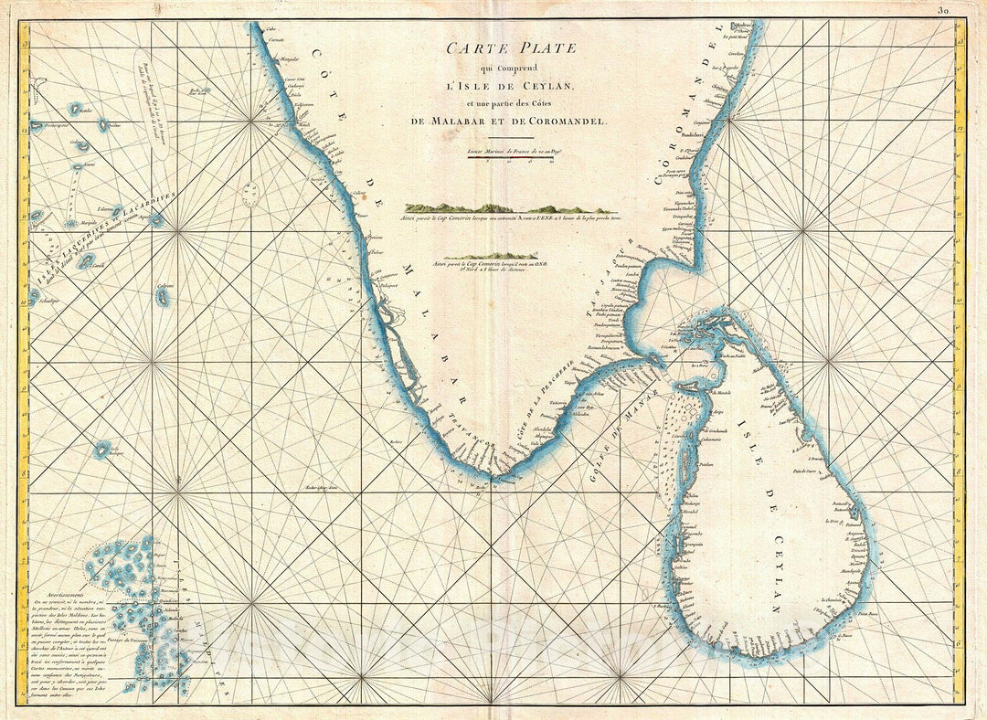 Historic Map : Mannevillette Map of Southern India and Ceylon or Sri Lanka, 1775, Vintage Wall Art