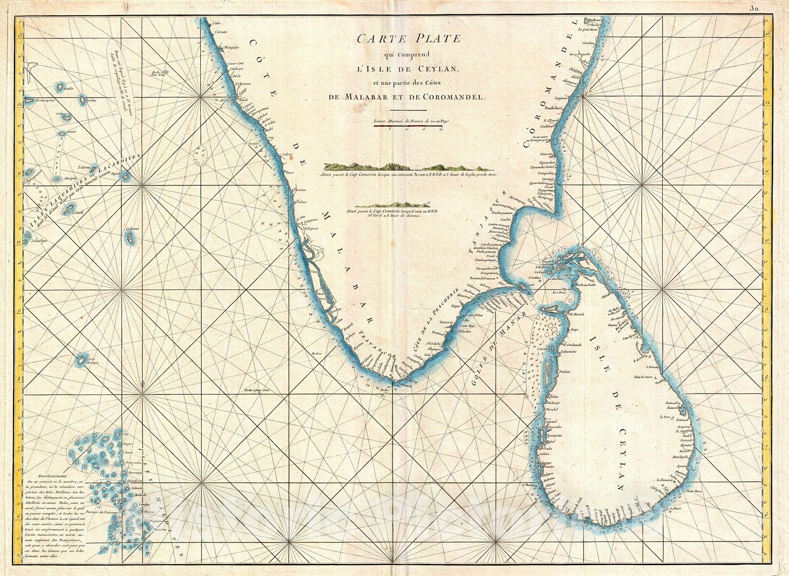 Historic Map : Mannevillette Map of Southern India and Ceylon or Sri Lanka, 1775, Vintage Wall Art