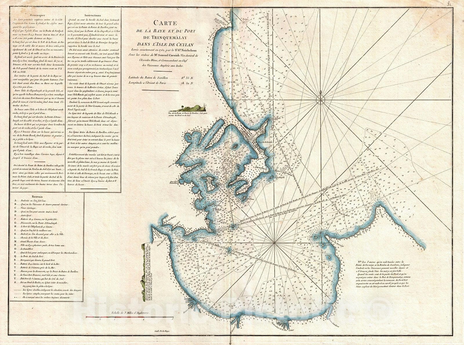 Historic Map : Mannevillette Map of Trincomalee, Ceylon or Sri Lanka, 1775, Vintage Wall Art