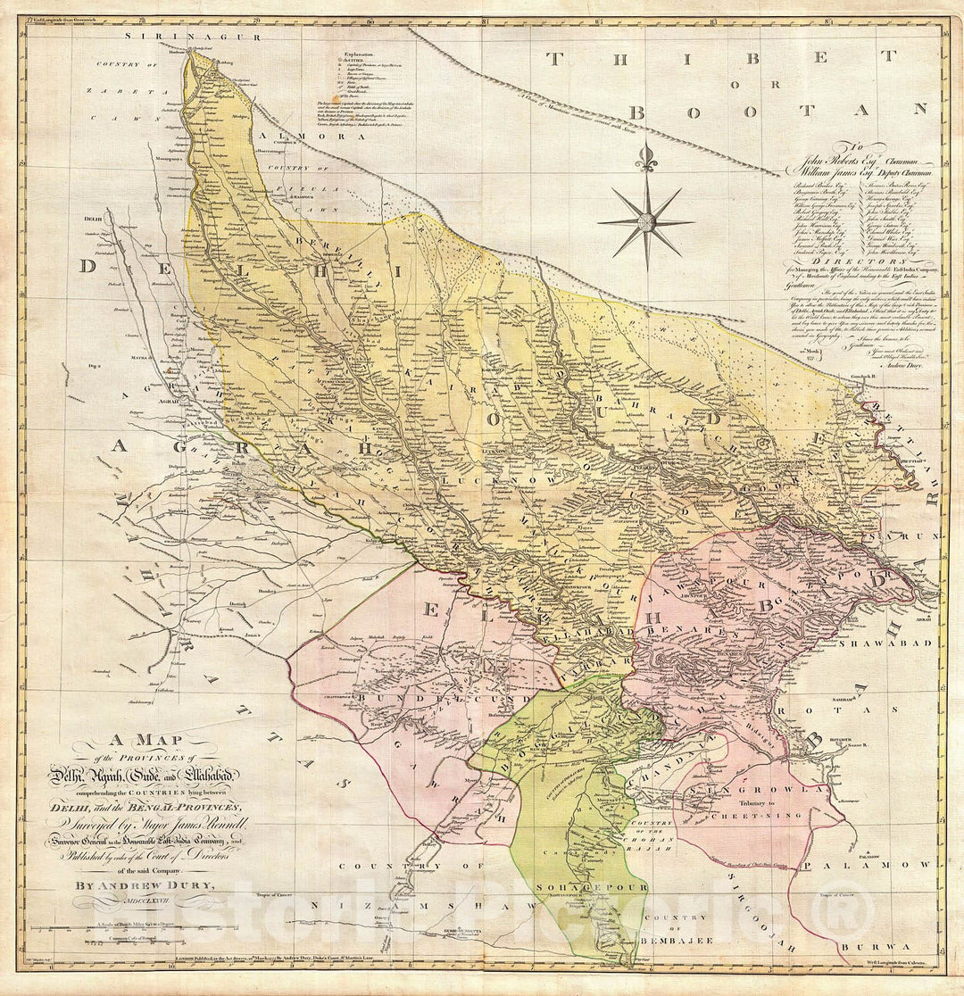 Historic Map : Rennell, Dury Wall Map of Delhi and Agra, India , 1777, Vintage Wall Art