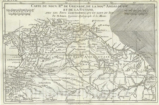 Historic Map : Bonne Map of Northern South America, Columbia, Venezuela, Brazil, 1780, Vintage Wall Art