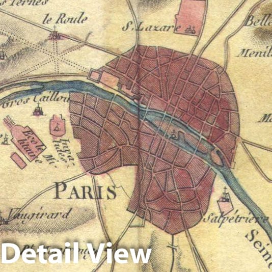 Historic Map : Bonne Map of The Environs of Paris, France, 1780, Vintage Wall Art