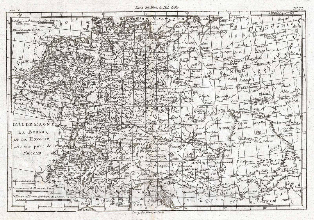 Historic Map : Raynal and Bonne Map of Germany, Bohemia, and Poland, 1780, Vintage Wall Art