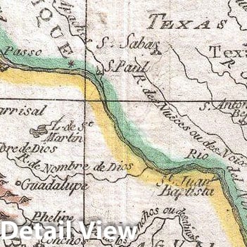 Historic Map : Raynal and Bonne Map of Mexico and Texas, 1780, Vintage Wall Art