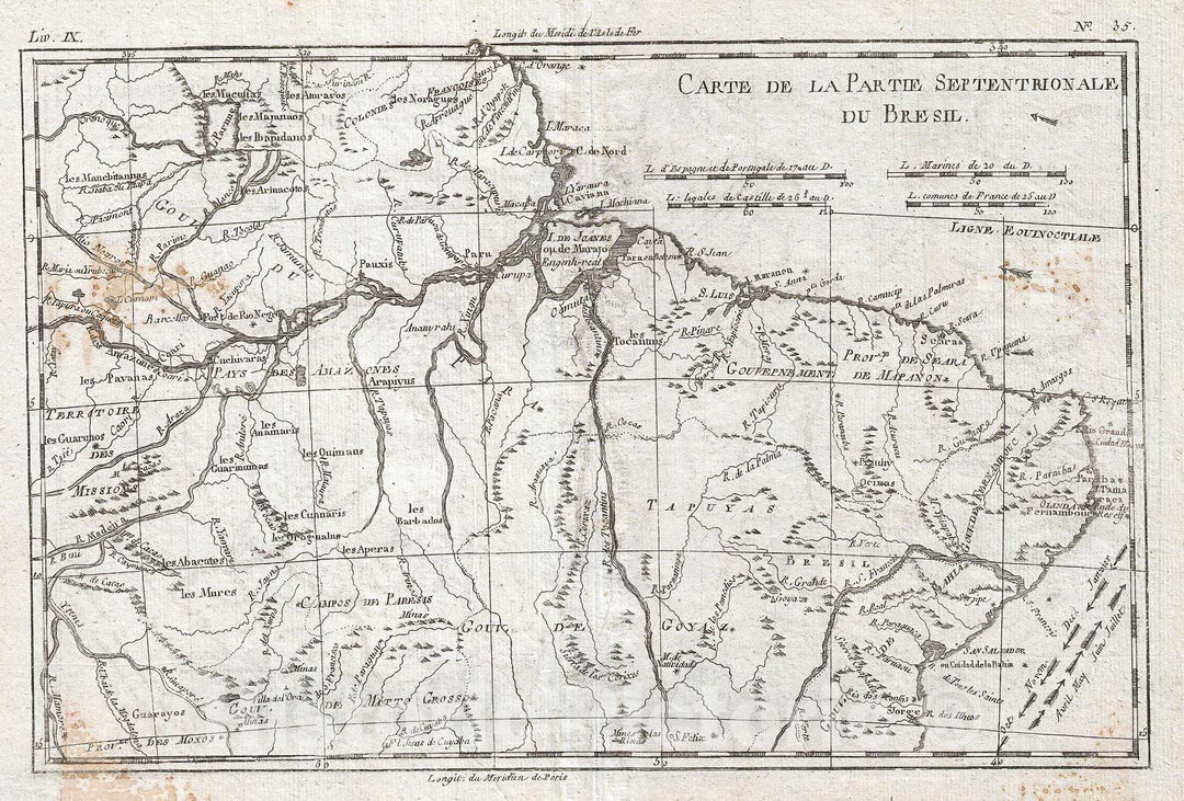 Historic Map : Raynal and Bonne Map of Northern Brazil, 1780, Vintage Wall Art