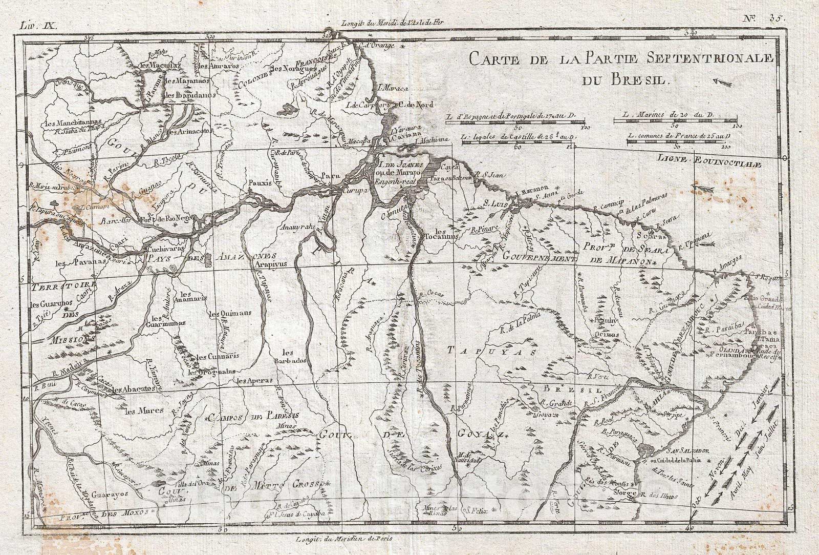 Historic Map : Raynal and Bonne Map of Northern Brazil, 1780, Vintage Wall Art